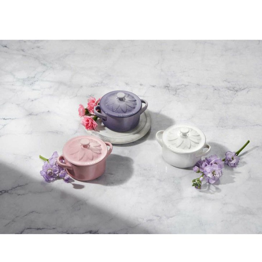 New Threads Le Creuset Mini Cocotte With Flower Lid In Chiffon Pink Hot