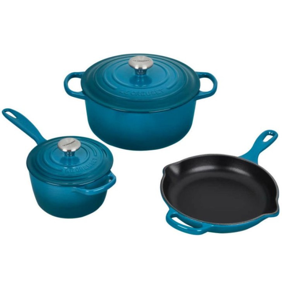 Exquisite Gifts Le Creuset 5-Piece Signature Cast Iron Set In Deep Teal Clearance