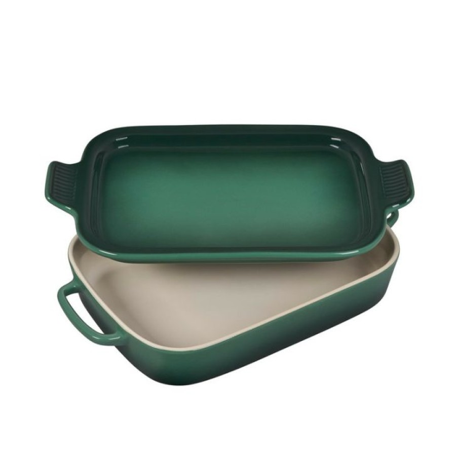 Closeout Sale Le Creuset Rectangular Dish With Platter Lid In Artichaut Hot