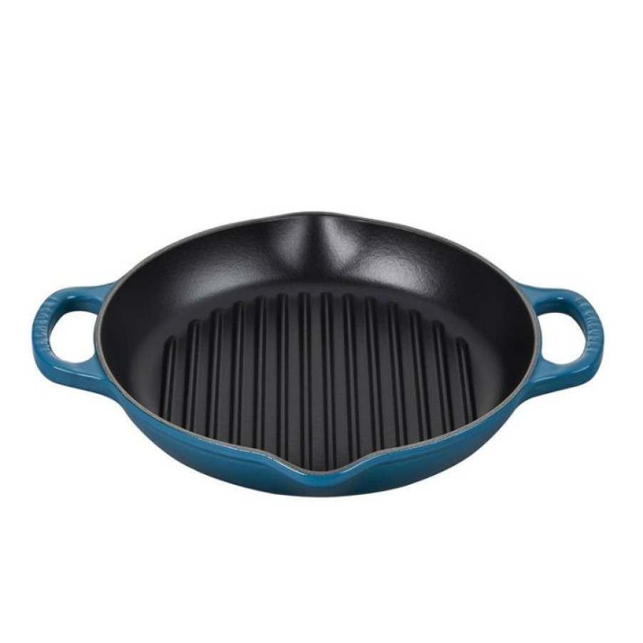 Limited Edition Le Creuset Cast Iron Signature Deep Round Grill In Deep Teal Hot